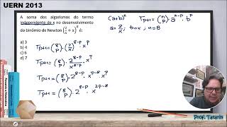 Matemática Linda  Prof Tatarin  UERN  A soma dos algarismos do termo independente de x no [upl. by Arahsak]