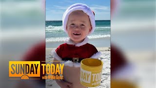 Toddler dressed as Santa enjoys the beach with Sunday TODAY Mug Shot [upl. by Weir]