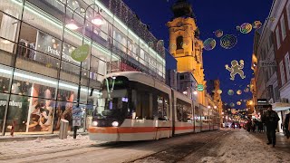 Straßenbahnen im Herbst und Winter in der Linzer Innenstadt [upl. by Airlie]