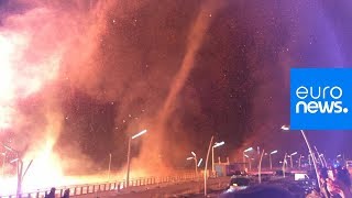 New Year firenado threatens Dutch seaside resort [upl. by Dnilazor816]