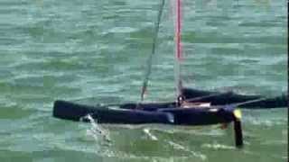 Fast hydrofoiling sailing with RC Multihull [upl. by Mckee]