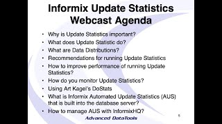 Informix Update Statistics  Best Practices for Informix DBAs [upl. by Gnemgnok]