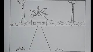 how to draw very easy scenery with pencil for kids  kids scenery drawing [upl. by Aidil708]