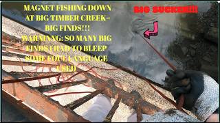 MAGNET FISHING DOWN AT BIG TIMBER CREEK BIG FINDS magnetfishingpower magnetfishing magnet [upl. by Yanal]