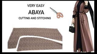 Very Easy Open Front Abaya Cutting and Stitching  how to sew a Abaya [upl. by Alyakem]