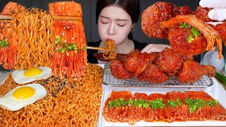 ASMR MUKBANG  쿨탐찼다 🔥맵맵맵조합🔥 불닭볶음면 amp 매운양념치킨 amp 불닭팽이버섯 먹방 Spicy Food Combo Noodle Chicken Mushroom [upl. by Hafital]