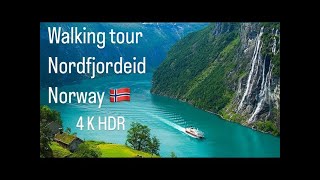 Walking tour Nordfjordeid Norway 🇳🇴 4K HDR  Прогулка по городу Норвегия 😮‍💨 [upl. by Miyasawa989]