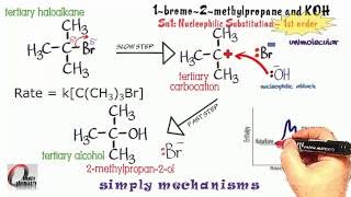 Simply Mechanisms 5 SN1 Reaction of 2bromo2methylpropane with aqueous KOH [upl. by Zucker]