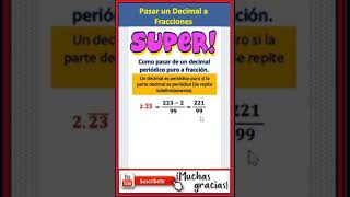 Como pasar un decimal Periódico puro a Fracción Conversión Decimal a fracción maths decimal [upl. by Lavicrep741]