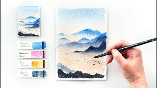 Mountains at Dawn Easy stepbystep watercolor tutorial [upl. by Attenyl]