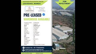 24000SQ FT PRELEASED WAREHOUSE AVAILABLE FOR INVESTMENT IN BHIWANDI FOR AERONAUTICAL ENGINEER [upl. by Anne-Marie]