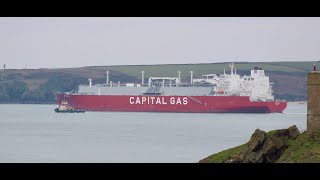 A gaggle of tugs engage with departing gas carrier ARISTARCHOS [upl. by Suter]