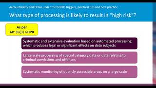 Accountability under the GDPR DPIA triggers practical tips and best practice [upl. by Nyrret]