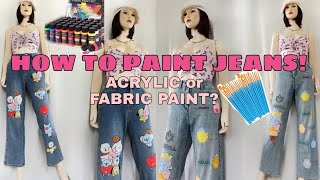 HOW TO PAINT ON JEANSStep By Step Process For Beginners [upl. by Gordy]