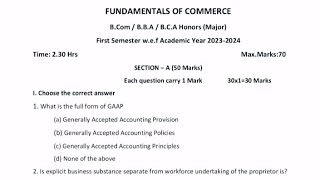 Degree 1st sem Fundamentals of commerce model question paper semesterexams honours1styear [upl. by Anerroc]