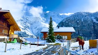 Winter in Switzerland🇨🇭Swiss Village Gimmelwald Coverd with Heavy Snow in Autumn [upl. by Glenna]