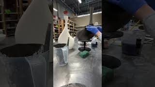 Brushing glaze onto a large slab vase 💙🖤 porcelain ceramicsart ceramic pottery [upl. by Estas]