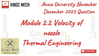 Module 22 Area ratio of steam nozzle Anna University November December 2023 Question [upl. by Priebe534]