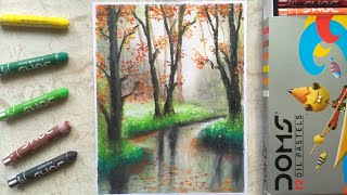 oil pastel drawing with 12 colours ♡ still stream in foggy woods [upl. by Euhc605]