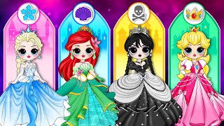 Elsa Wednesday amp Peach Glow Up into Princess  DIY Paper Dolls Fashion [upl. by Ised]