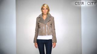 Blouson Cuir Femme Col Fourrure Amovible Oakwood  Alix Curly Toffee [upl. by Hceicjow]