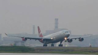 Virgin Atlantic Airways Airbus A340300 quotScreamingquot Takeoff From Boston [upl. by Xella]