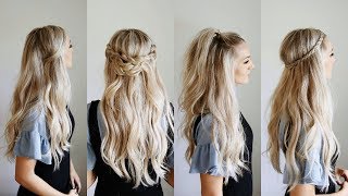 4 Quick GoTo Half Up Styles  Keep Hair Out Of Your Face [upl. by Belvia]