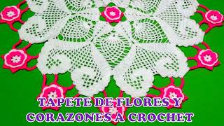 VIDEO COMPLETO DE TAPETE N° 15 O CARPETA A CROCHET DE FLORES Y CORAZONES paso a paso [upl. by Mosora]