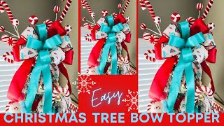 EASY CHRISTMAS TREE BOW TOPPER 🎄HOW TO TIE A LARGE BOW🎄WREATH BOW GARLAND SWAG GIFT WRAPPING DIYS [upl. by Notsur]