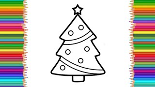 easy drawing of Christmas tree for kids  How to draw a childrens drawing of a Christmas tree [upl. by Onitnatsnoc]