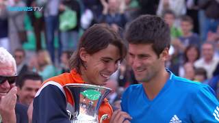 FUNNY Novak Djokovic impersonates Rafa Nadal  Rome 2009 trophy ceremony [upl. by Kirbie839]