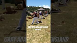 Woodchopping Queensland Axeman Gary Adamson winning the Veteran’s Standing woodchopping [upl. by Enirtak457]