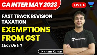 Exemptions from GST  Lecture 1  Fast Track Taxation  CA Intermediate  May 2023  Nishant Kumar [upl. by Amjan]