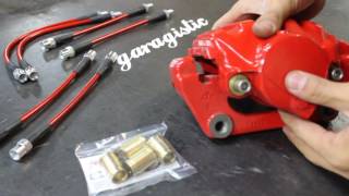 Garagistic E30E36 Brass caliper guide bushings and stainless steel brake lines [upl. by Anayhd]