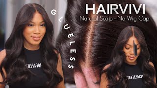 GLUELESS WIG INSTALL  NO BALD CAP NO GLUE  Hairvivi Luxury Fake Scalp Lace Wig [upl. by Addis]