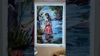 Easy girl drawing with beautiful scenery 😘drawing art youtubeshorts watercolour shorts [upl. by Sybille]