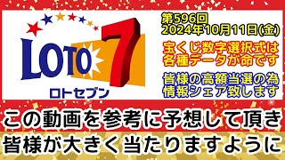 【ロト7予想】第596回2024年10月11日金抽選のロト7で高額当選する為に必要な各種データを全て公開します【宝くじ高額当選】 [upl. by Bonnice]