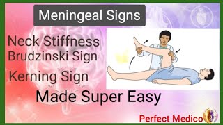 Meningeal Signs Nuchal Rigidity Brudzinke Sign Kerning Sign Made Easy [upl. by Assedo]