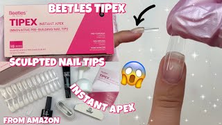 TRYING BEETLES TIPEX INSTANT APEX SCULPTED FULL COVER NAIL TIPS amp SOLID GLUE GEL KIT FROM AMAZON [upl. by Dena385]