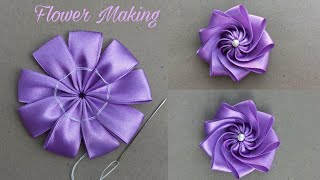 Super Easy Ribbon Flower Making  Hand Embroidery Tricks With Ribbons  Ribbon Work  Ribbon Flowers [upl. by Musser]