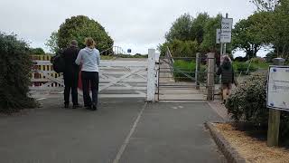 Train passes a level crossing near Kingsway on the Cleethorpes Coast Light Railway [upl. by Zinnes]