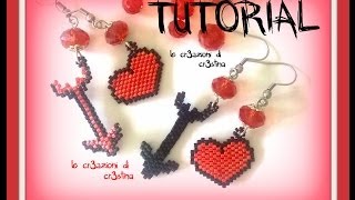 Tutorial Orecchini CUPIDO San Valentino  Cuore Freccia Peyote Brick Stitch con Perline 1 Parte [upl. by Llehsem]