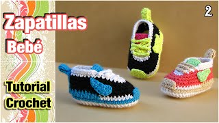 Cómo tejer Zapatillas patucos escarpines para bebé a crochet 2 de 2 [upl. by Ahtibat]