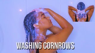 WASH DAY FOR 1 MONTH OLD CORNROWS  HOW TO WASH THEM [upl. by Barber789]