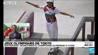 JO de Tokyo  la Japonaise Nomiji Nishiya première médaille dor de lhistoire du skateboard [upl. by Dorree]