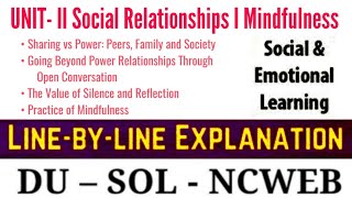 Social Relationships I Mindfulness UNIT II  SOCIAL AND EMOTIONAL LEARNING  Must Watch 🔥 [upl. by Aikel]