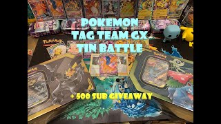 POKEMON TCG TAG TEAM GX Tin Battle  Celebi amp Venusaur vs Pikachu amp Zekrom  giveaway contest [upl. by Edelstein1]