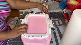 Using the 9x6 mighty hoop to embroider a baby gown with my Janome MB7 machine [upl. by Sachiko]