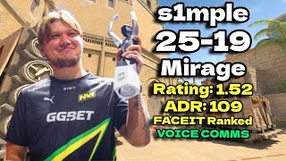 s1mple plays FACEIT Ranked 25 Kills Mirage July 12 2024  CS2 POV [upl. by Eednarb]