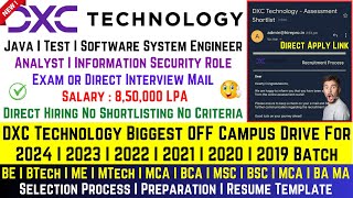 DXC Technology Biggest Hiring 2024 2023 20222018 Batch Direct Test or Interview Salary 85 LPA [upl. by Naffets]